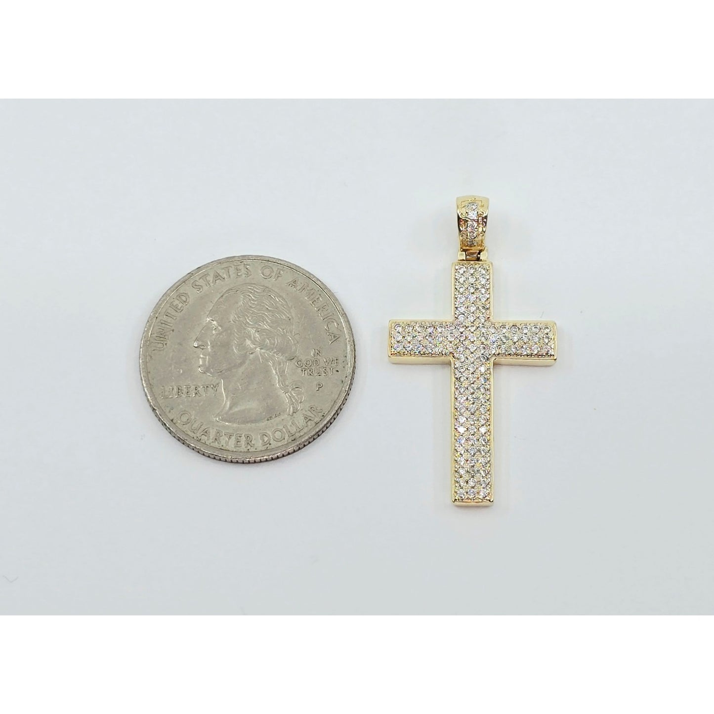 14K Yellow Gold Religious Cross CZ Pendant Charm