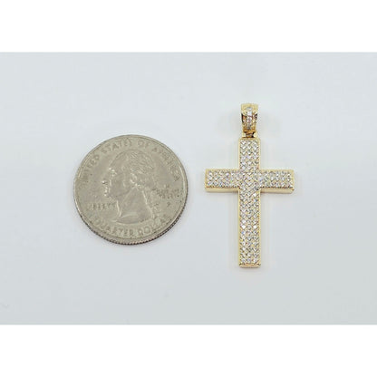 14K Yellow Gold Religious Cross CZ Pendant Charm