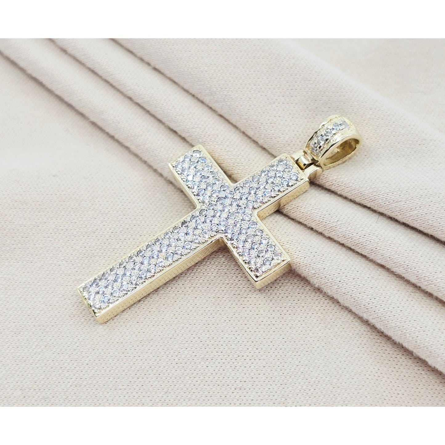 14K Yellow Gold Religious Cross CZ Pendant Charm