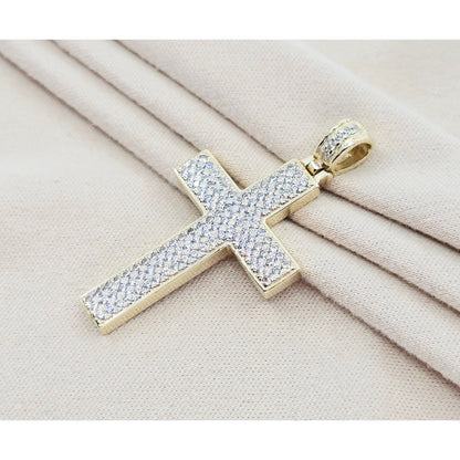 14K Yellow Gold Religious Cross CZ Pendant Charm