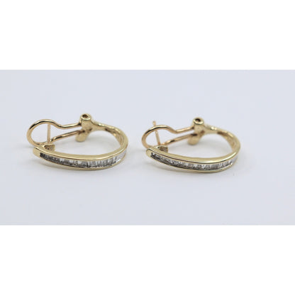 10K Yellow Gold Baguette Diamond French Clip Earrings
