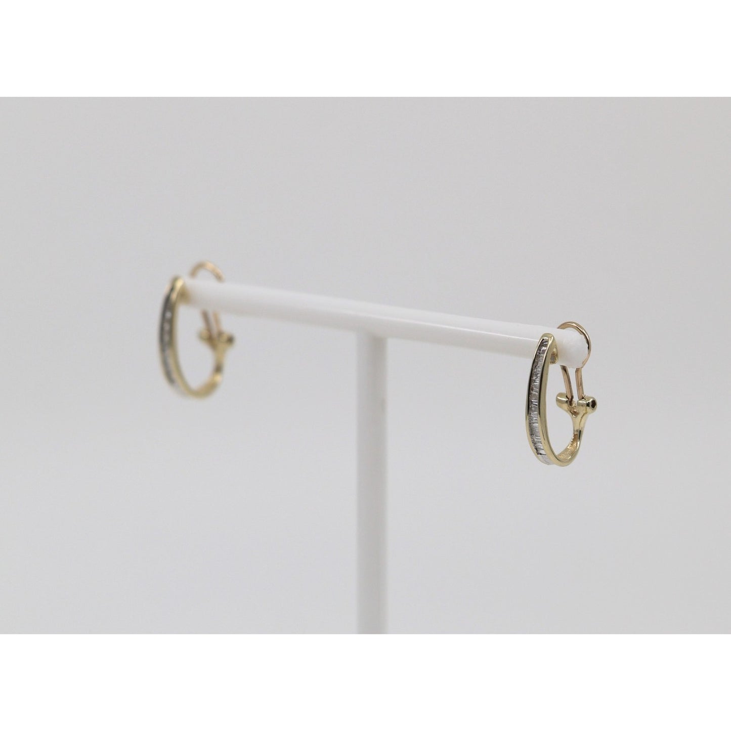 10K Yellow Gold Baguette Diamond French Clip Earrings