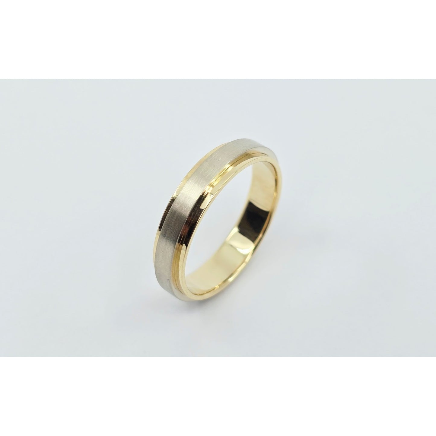 14K Two Tone Gold Brushed & Polished Wedding Band Ring