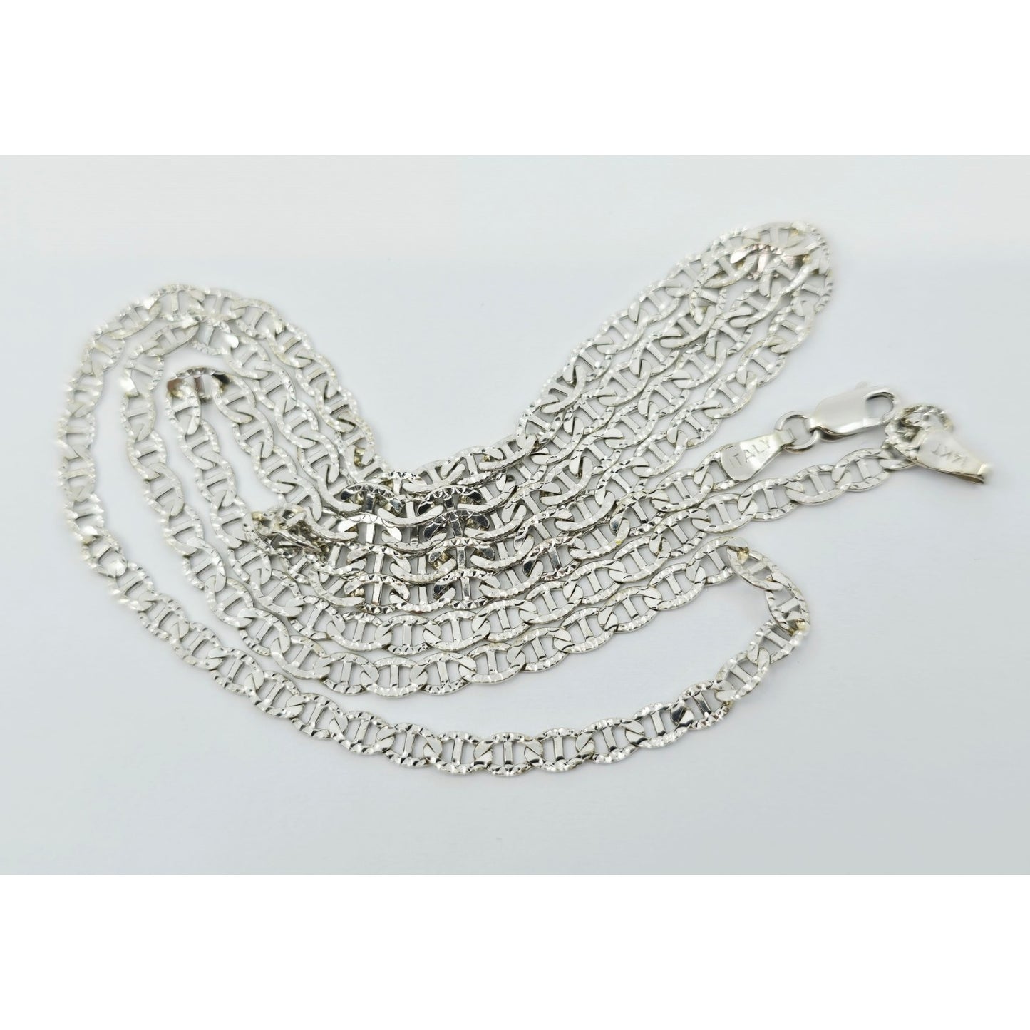14K White Gold Diamond Cut Anchor Mariner Link Chain Necklace