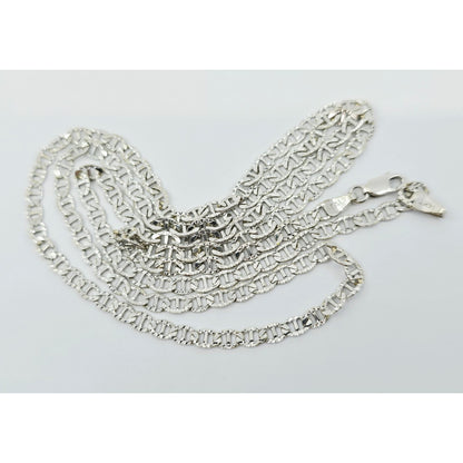 14K White Gold Diamond Cut Anchor Mariner Link Chain Necklace