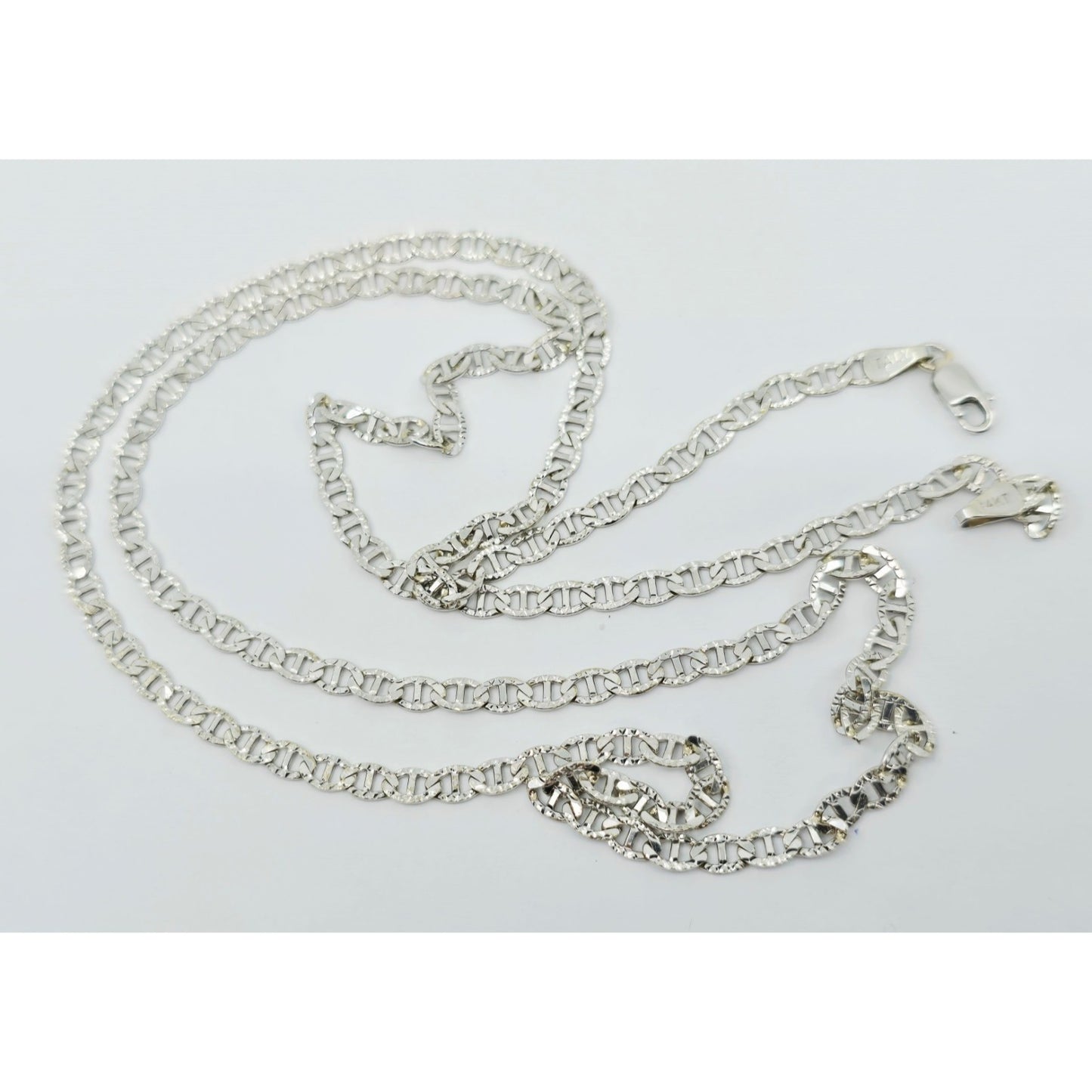14K White Gold Diamond Cut Anchor Mariner Link Chain Necklace