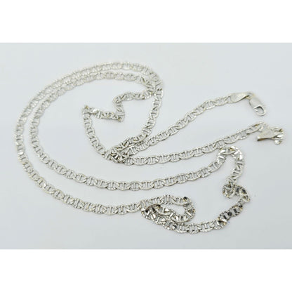 14K White Gold Diamond Cut Anchor Mariner Link Chain Necklace