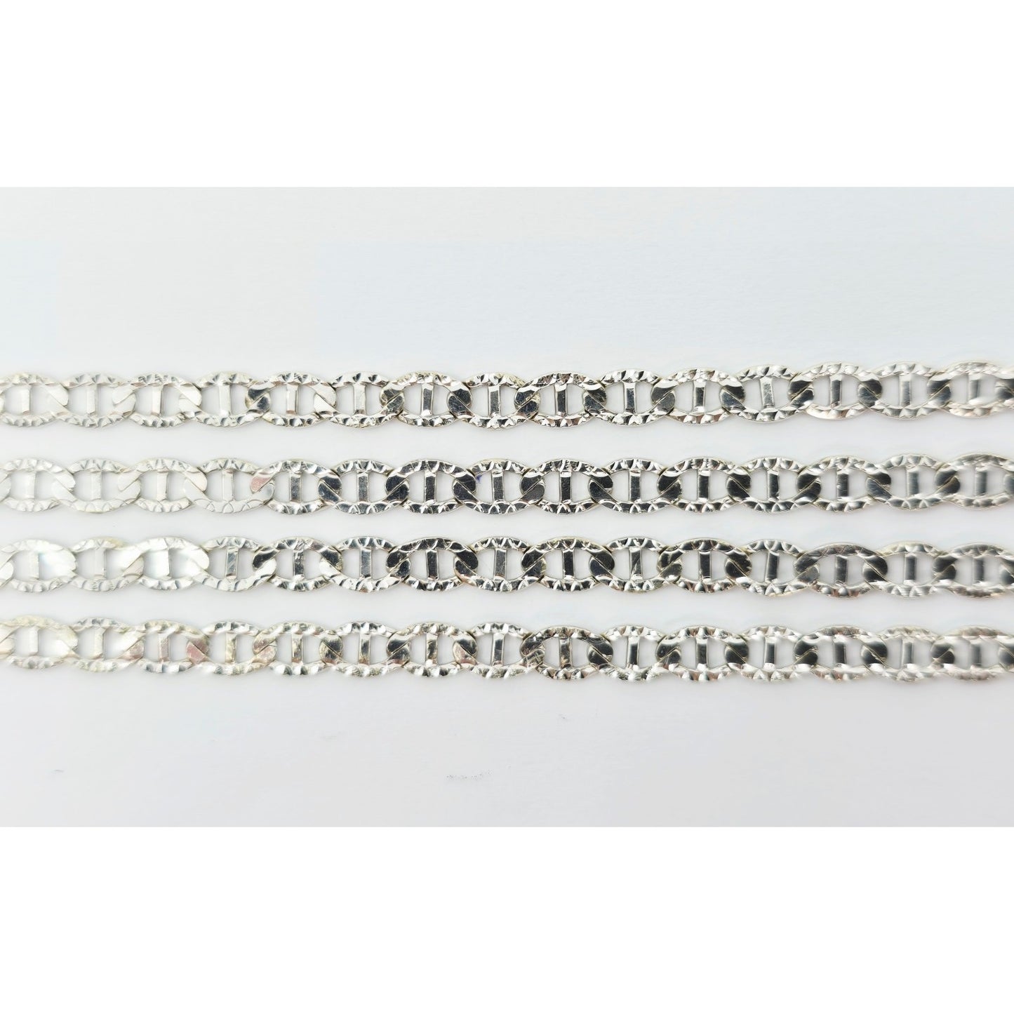 14K White Gold Diamond Cut Anchor Mariner Link Chain Necklace