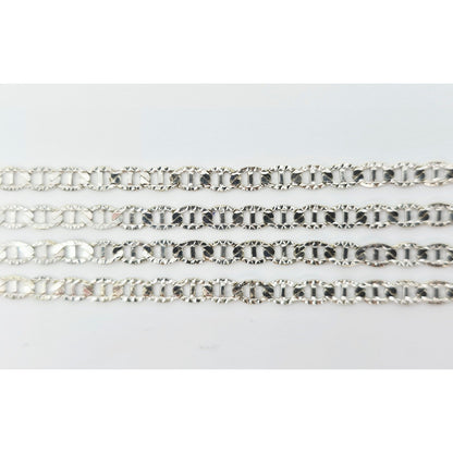 14K White Gold Diamond Cut Anchor Mariner Link Chain Necklace