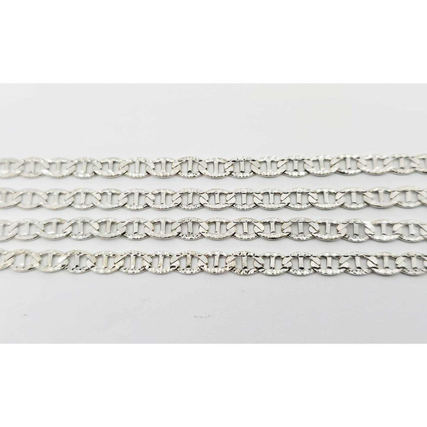 14K White Gold Diamond Cut Anchor Mariner Link Chain Necklace