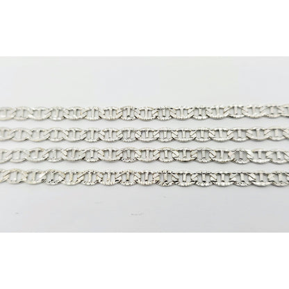 14K White Gold Diamond Cut Anchor Mariner Link Chain Necklace
