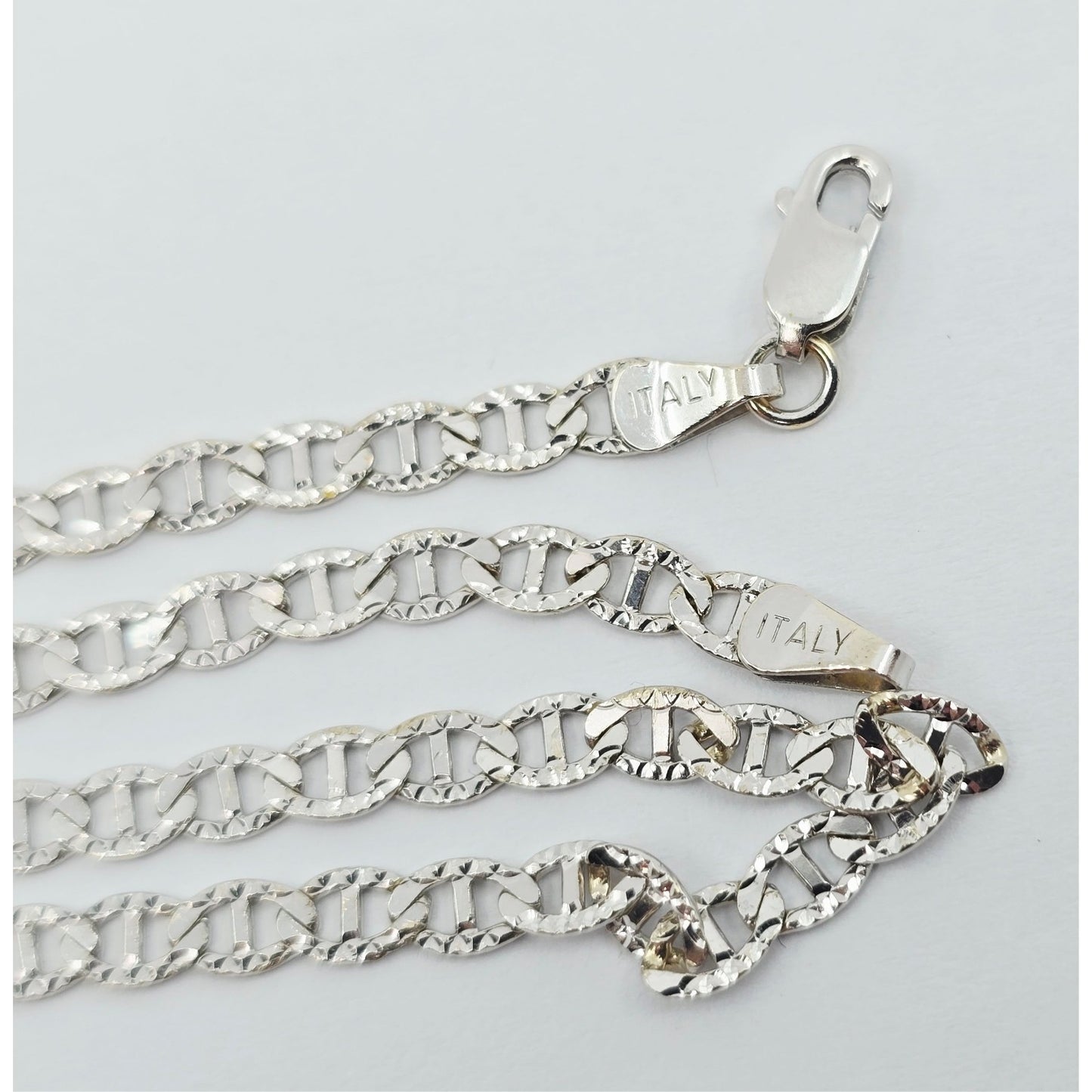 14K White Gold Diamond Cut Anchor Mariner Link Chain Necklace