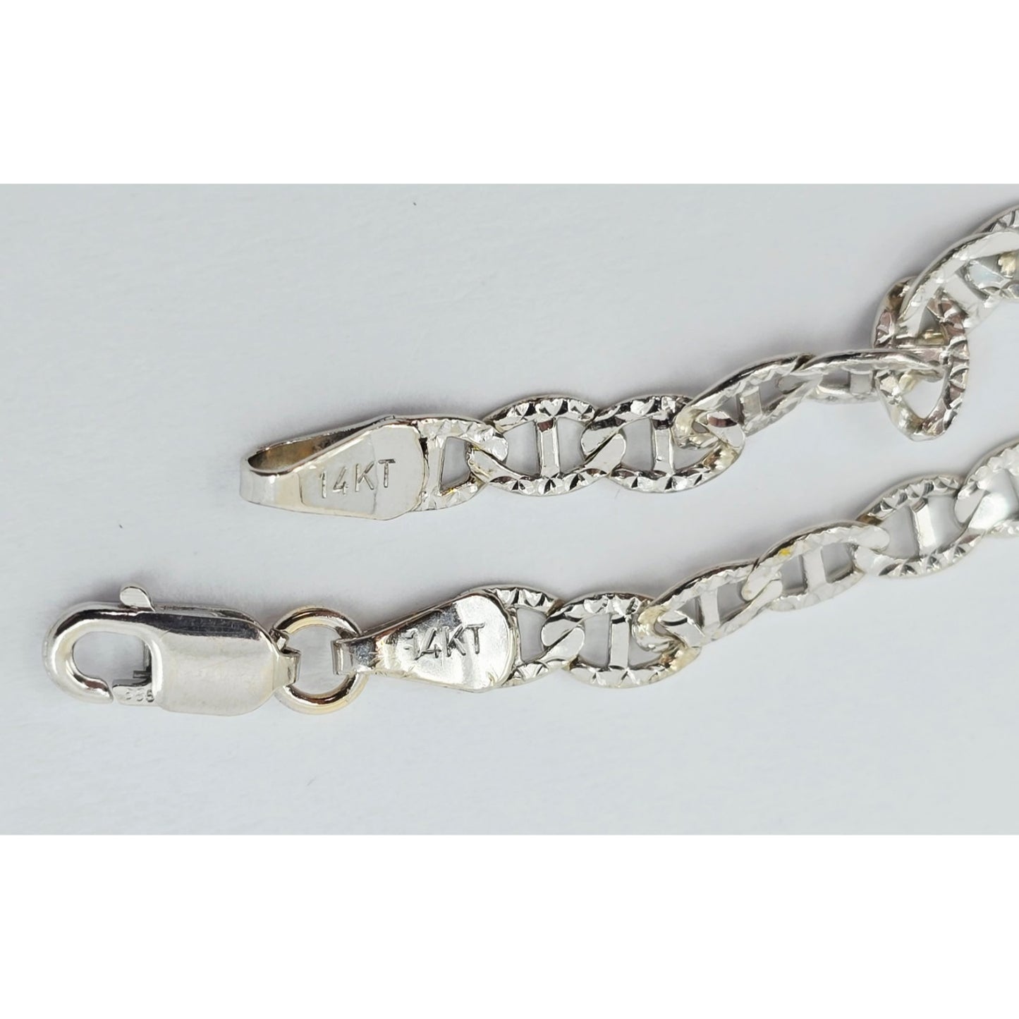 14K White Gold Diamond Cut Anchor Mariner Link Chain Necklace