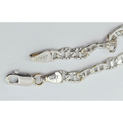 14K White Gold Diamond Cut Anchor Mariner Link Chain Necklace