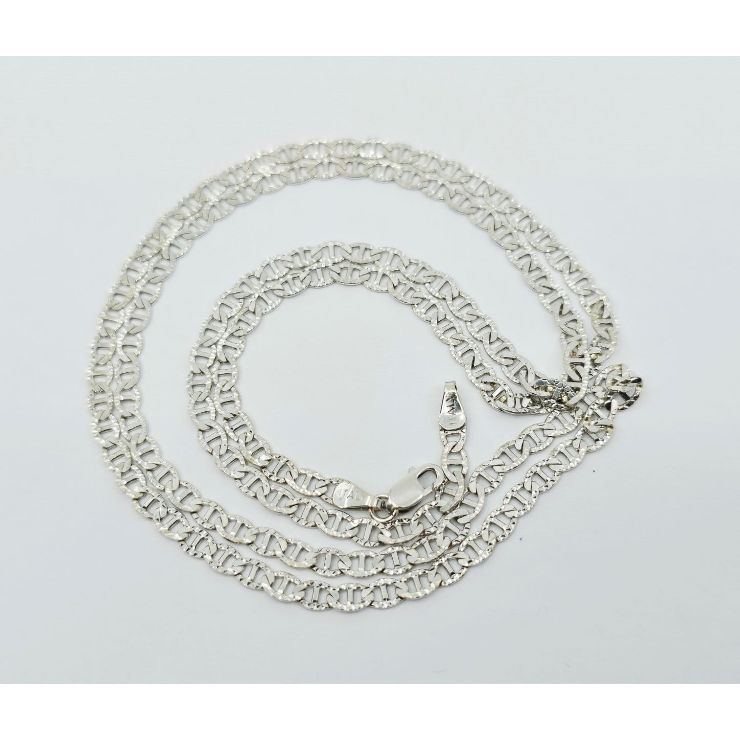 14K White Gold Diamond Cut Anchor Mariner Link Chain Necklace