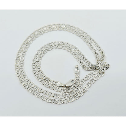 14K White Gold Diamond Cut Anchor Mariner Link Chain Necklace