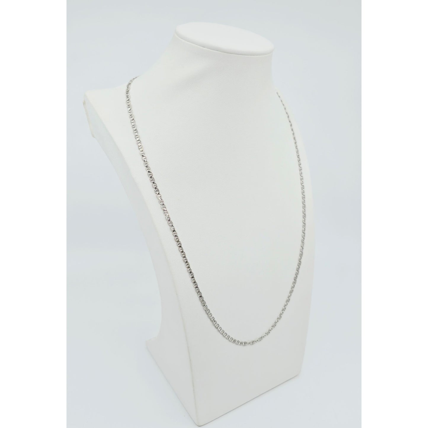 14K White Gold Diamond Cut Anchor Mariner Link Chain Necklace