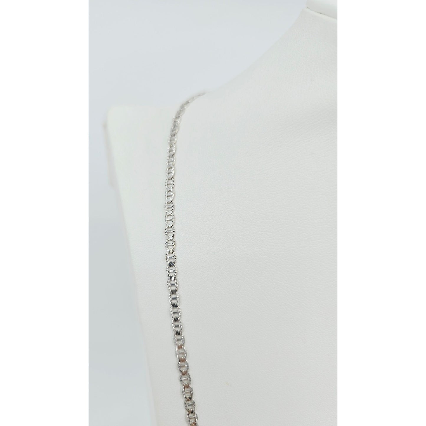 14K White Gold Diamond Cut Anchor Mariner Link Chain Necklace
