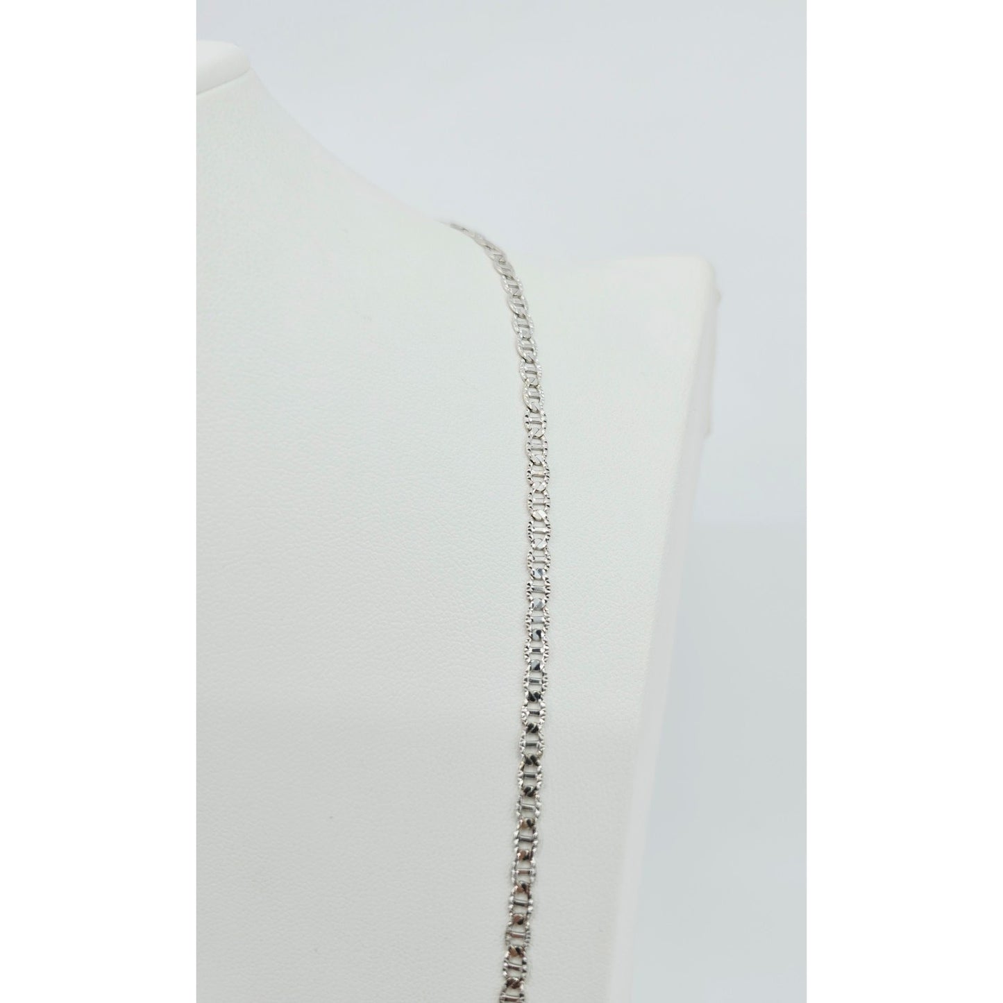 14K White Gold Diamond Cut Anchor Mariner Link Chain Necklace