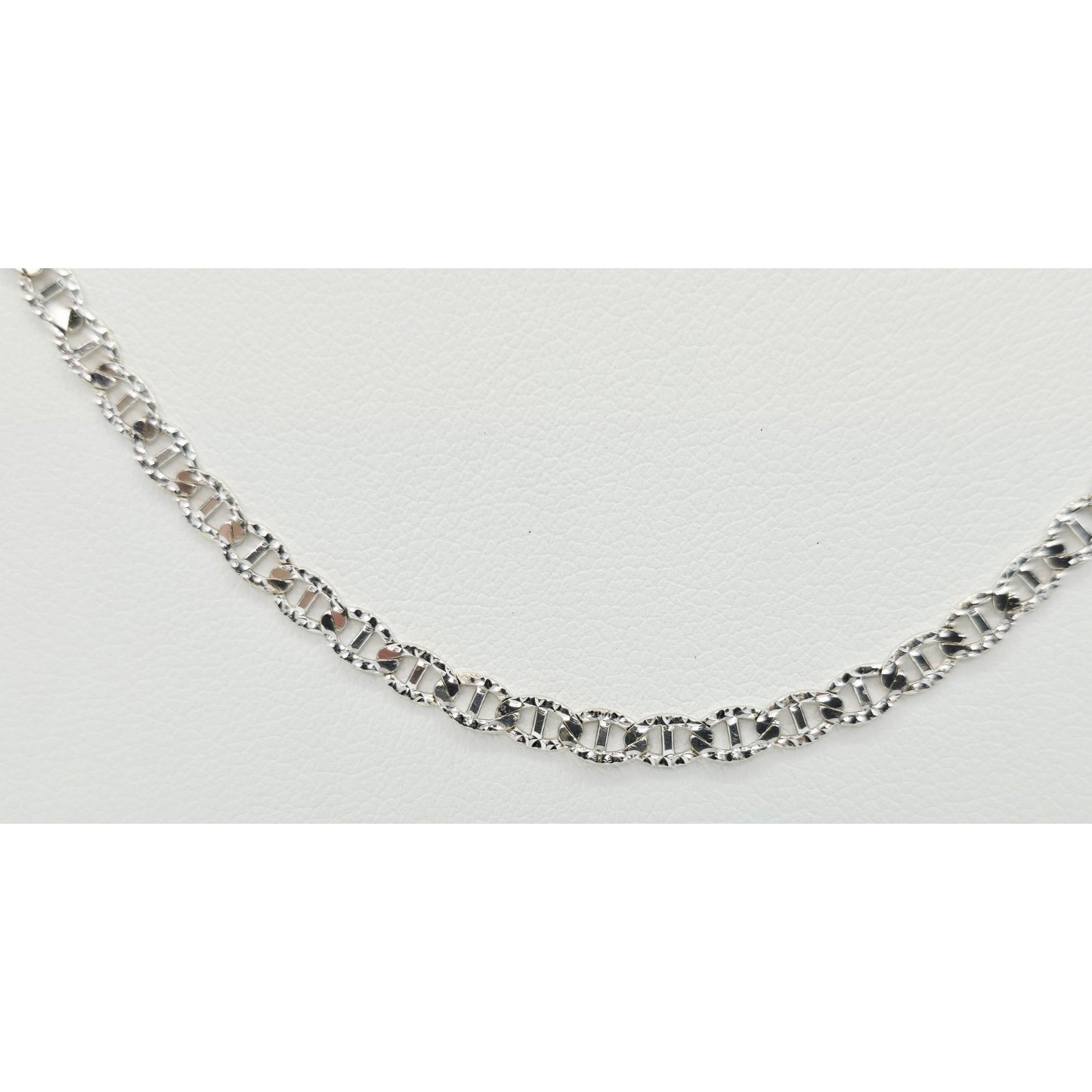 14K White Gold Diamond Cut Anchor Mariner Link Chain Necklace