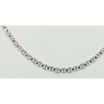 14K White Gold Diamond Cut Anchor Mariner Link Chain Necklace