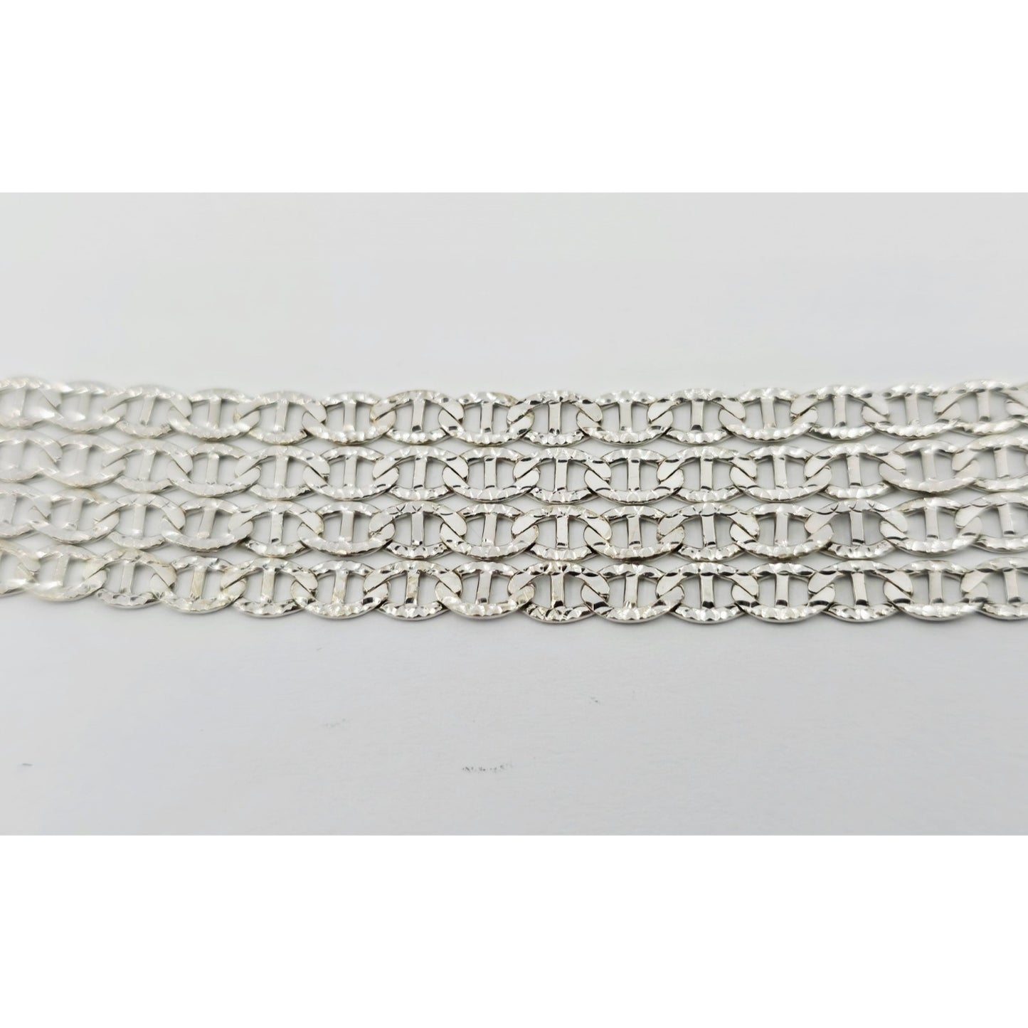14K White Gold Diamond Cut Anchor Mariner Link Chain Necklace