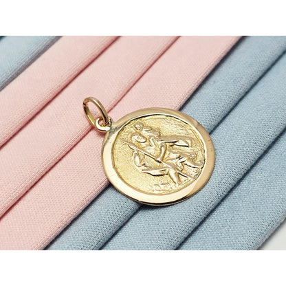 18K Yellow Gold Round Saint Christopher Charm Pendant
