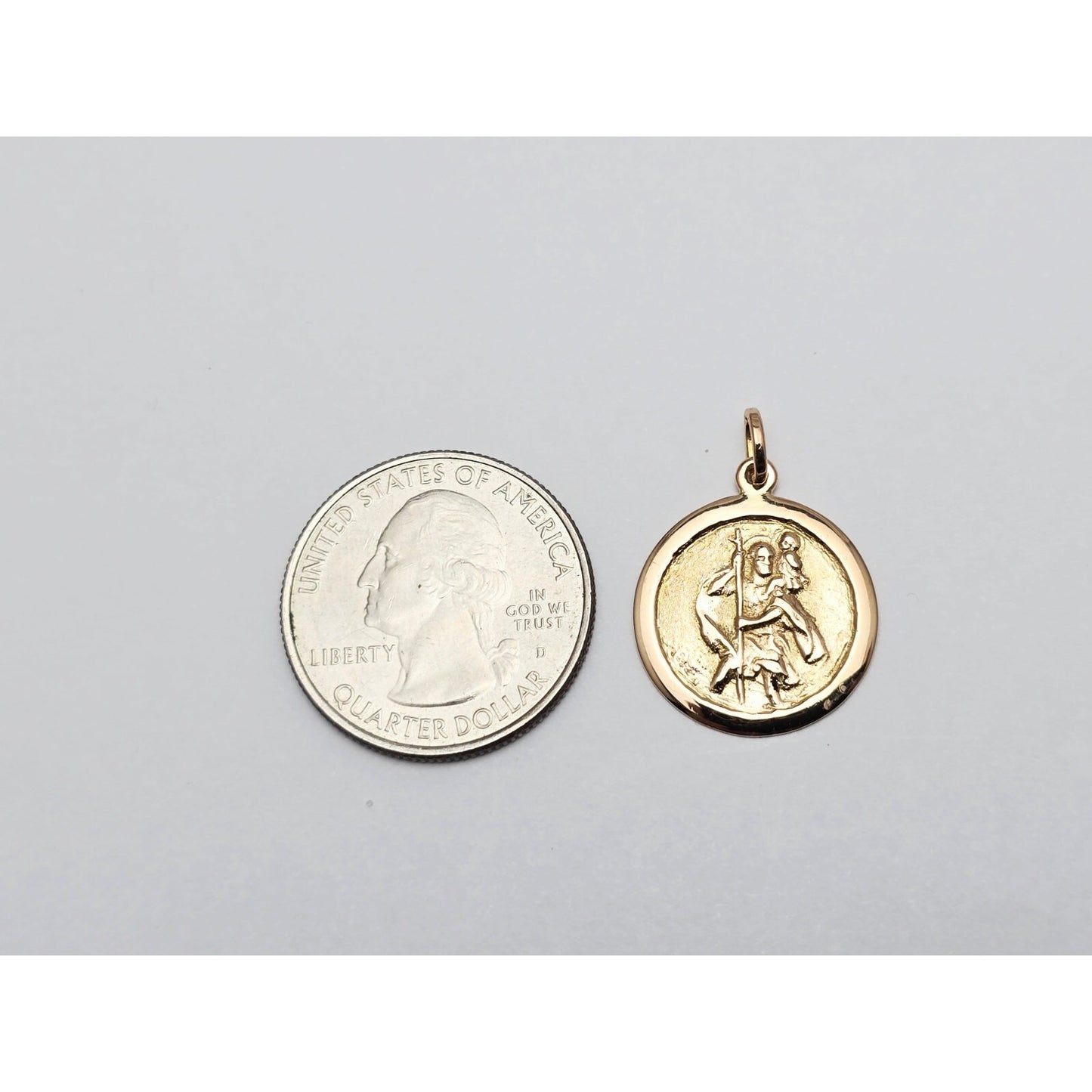 18K Yellow Gold Round Saint Christopher Charm Pendant