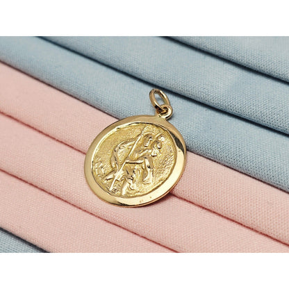 18K Yellow Gold Round Saint Christopher Charm Pendant