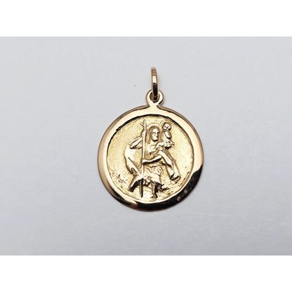 18K Yellow Gold Round Saint Christopher Charm Pendant