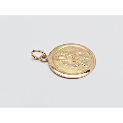 18K Yellow Gold Round Saint Christopher Charm Pendant