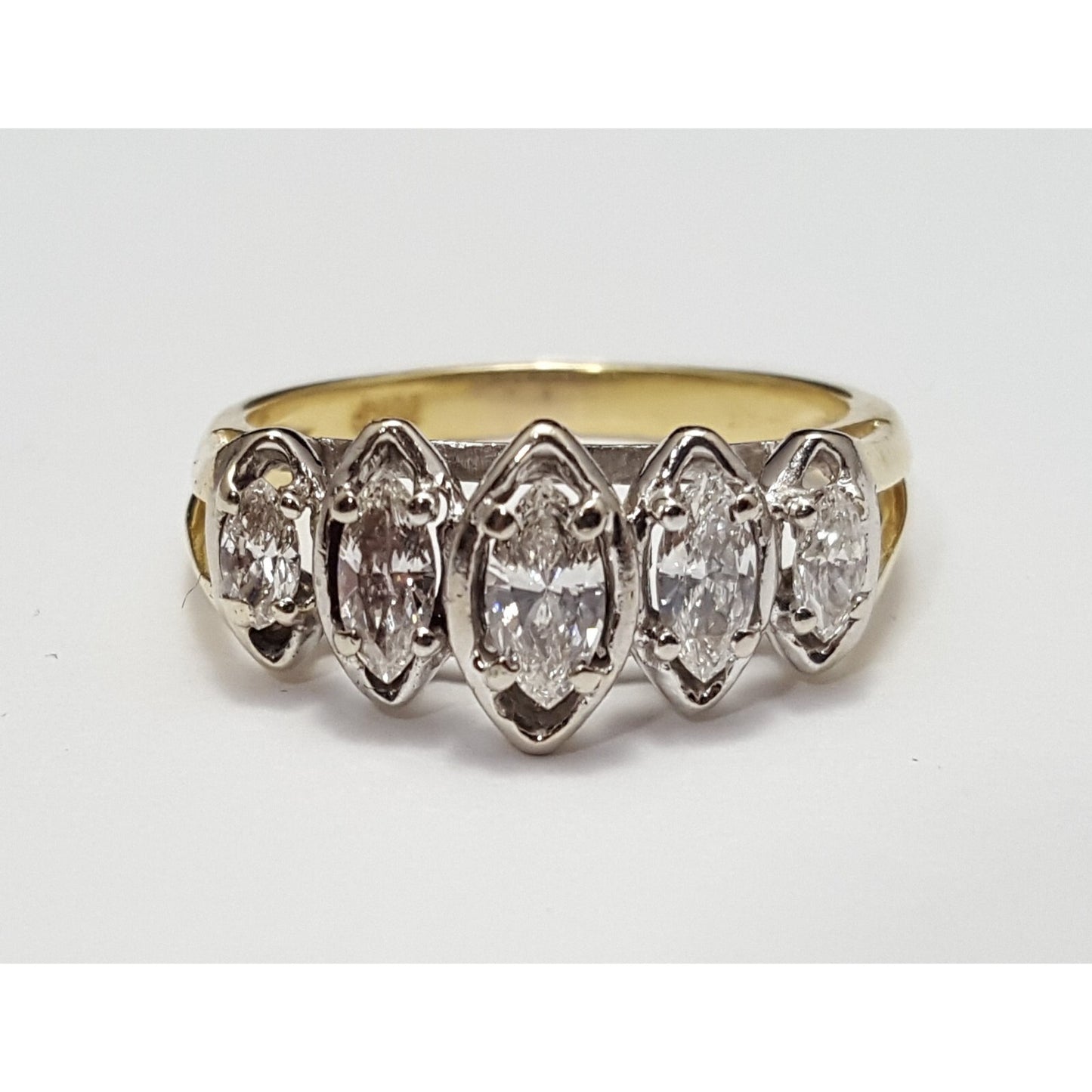 18K & 14K Two Tone Gold 5 Piece Marquise Diamond Ring