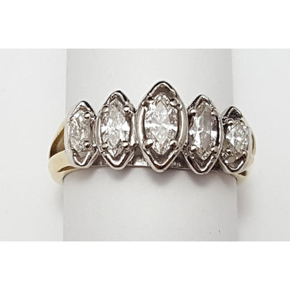 18K & 14K Two Tone Gold 5 Piece Marquise Diamond Ring
