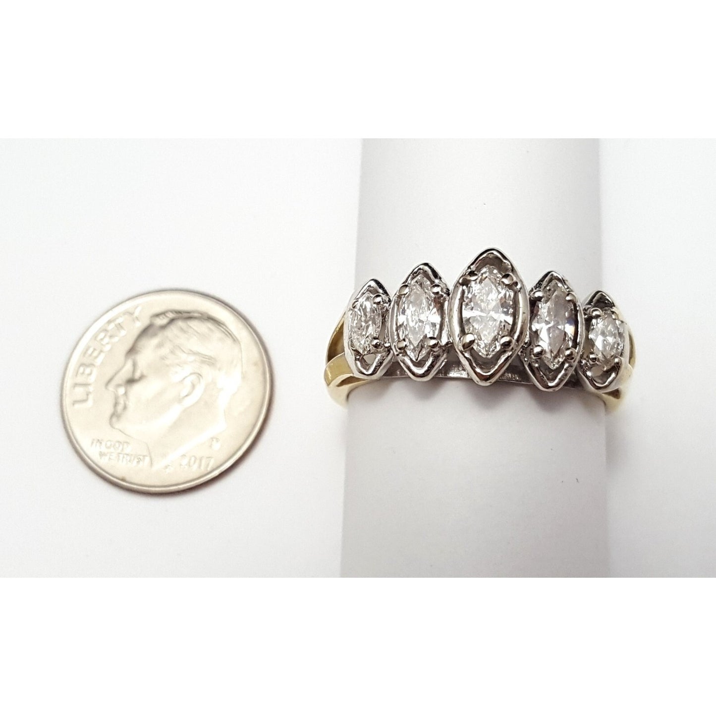 18K & 14K Two Tone Gold 5 Piece Marquise Diamond Ring