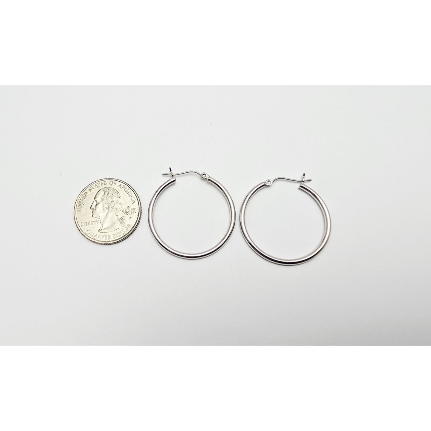 Medium Sized 14K White Gold Hinged Hoop Earrings