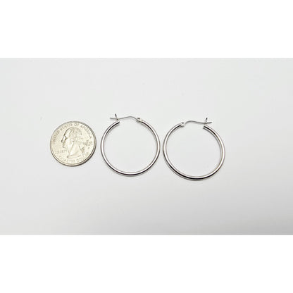 Medium Sized 14K White Gold Hinged Hoop Earrings
