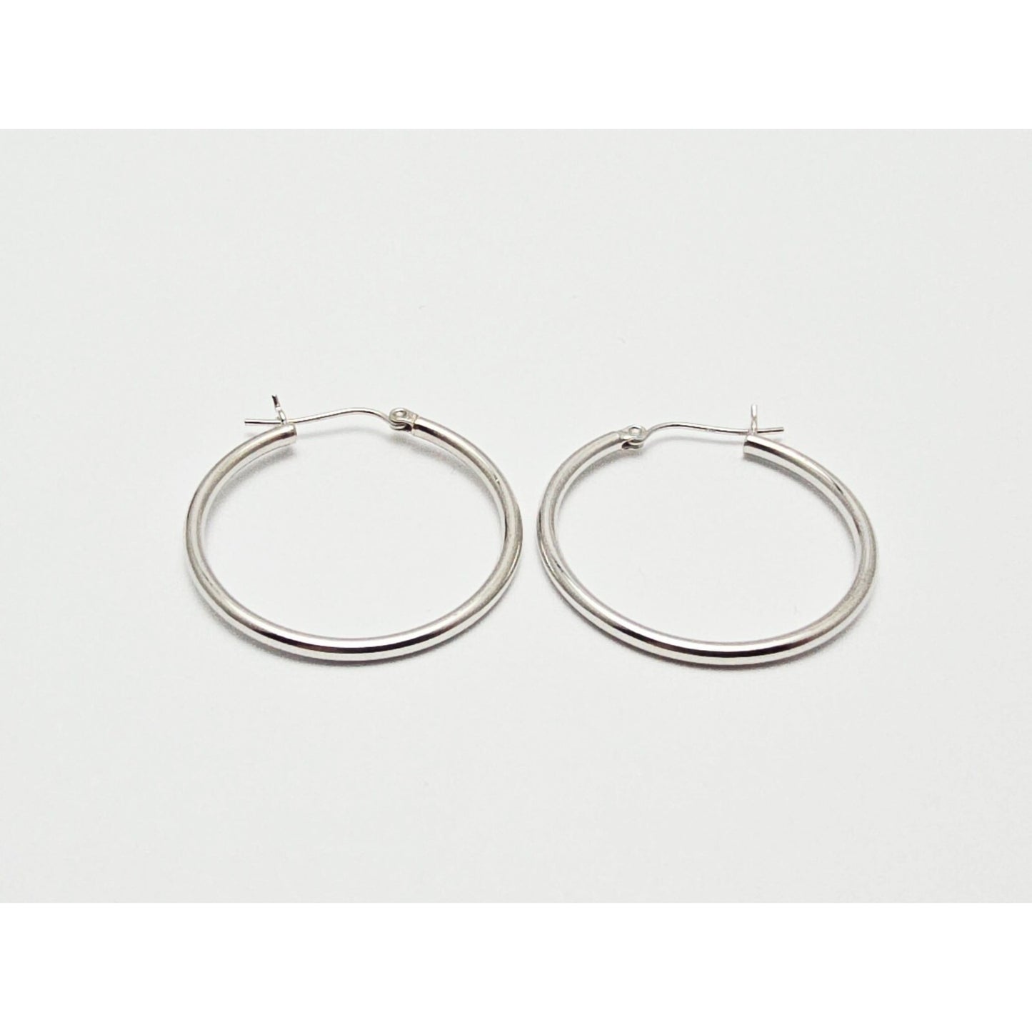 Medium Sized 14K White Gold Hinged Hoop Earrings