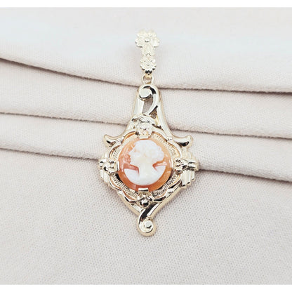 10K Yellow Gold Cameo Dangle Drop Charm Pendant