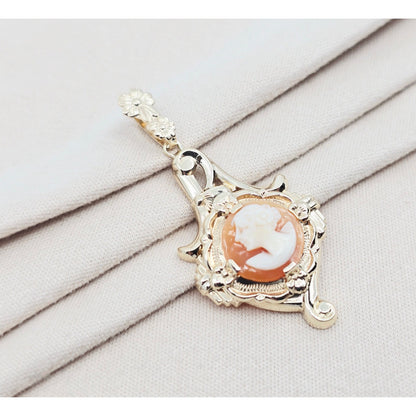 10K Yellow Gold Cameo Dangle Drop Charm Pendant
