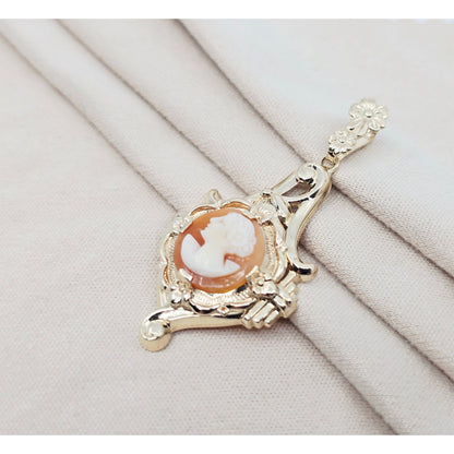 10K Yellow Gold Cameo Dangle Drop Charm Pendant