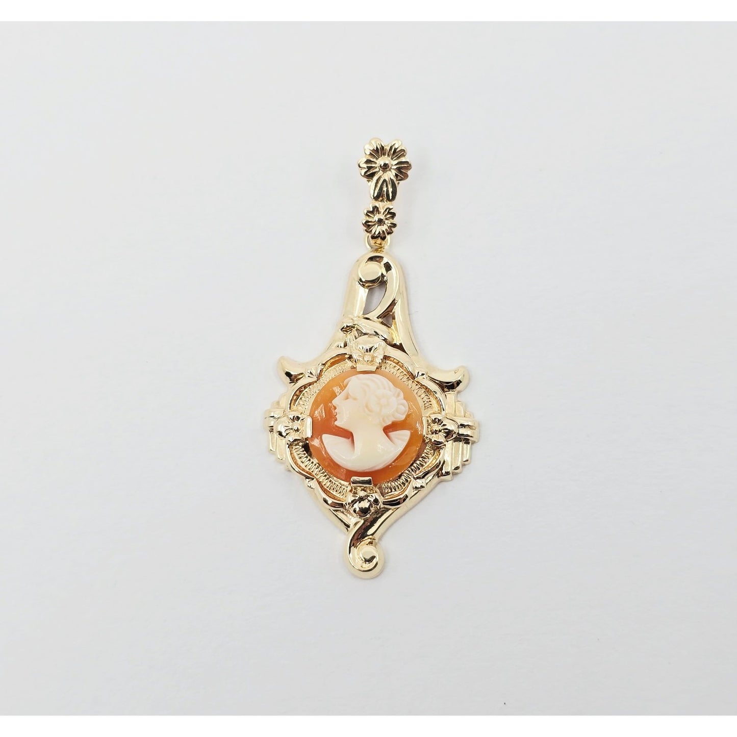 10K Yellow Gold Cameo Dangle Drop Charm Pendant