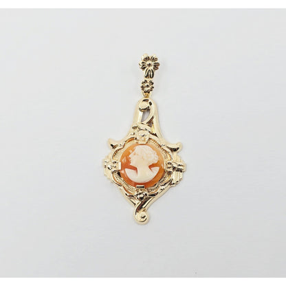 10K Yellow Gold Cameo Dangle Drop Charm Pendant