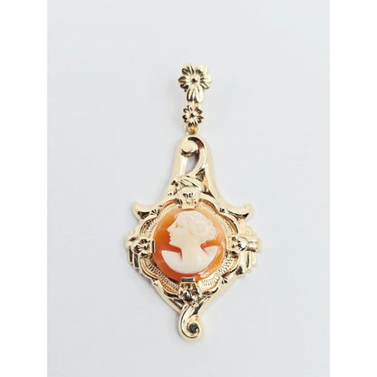10K Yellow Gold Cameo Dangle Drop Charm Pendant