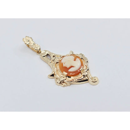 10K Yellow Gold Cameo Dangle Drop Charm Pendant