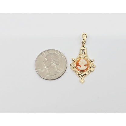 10K Yellow Gold Cameo Dangle Drop Charm Pendant