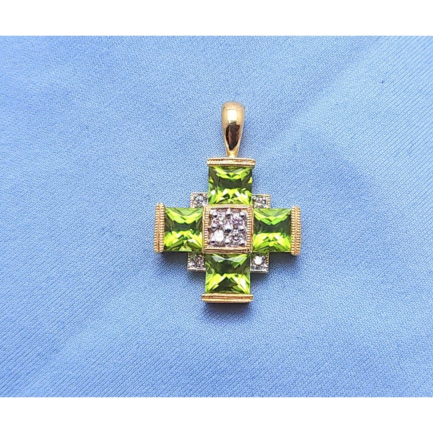 10K Yellow Gold Diamond & Peridot Greek Cross Charm Pendant