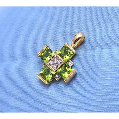 10K Yellow Gold Diamond & Peridot Greek Cross Charm Pendant