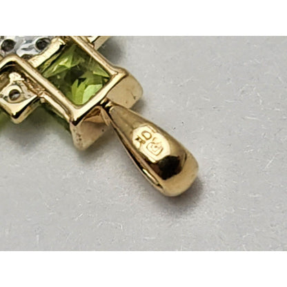 10K Yellow Gold Diamond & Peridot Greek Cross Charm Pendant