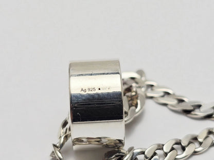 Gucci G Cut Out Round Circle Sterling Silver Charm Pendant Curb Chain Necklace