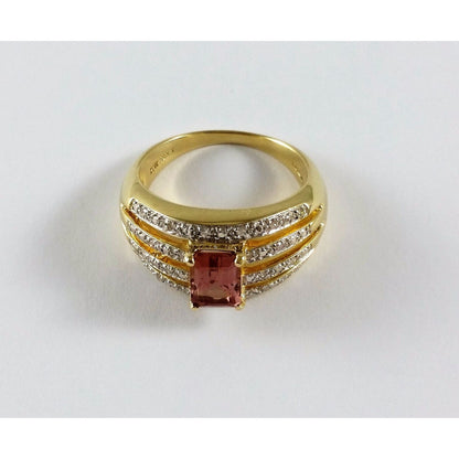 14K Yellow Gold Brown Tourmaline & Diamond Ring